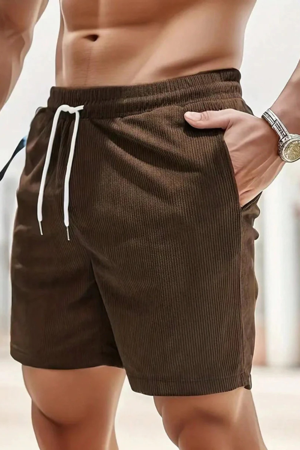 Men's Relaxed Fit Corduroy Shorts with Drawstring Waist