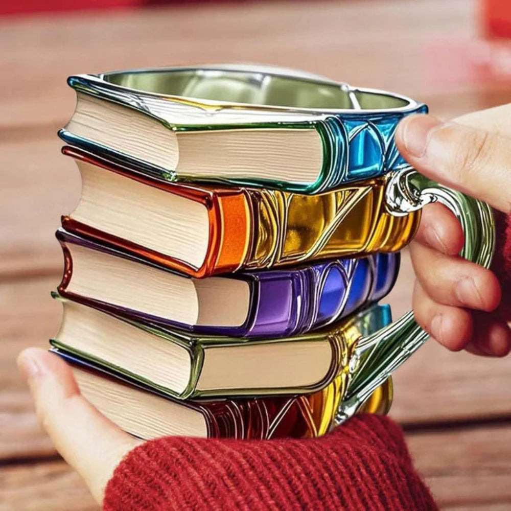 3D Book Stack Glass Coffee Mug – Literary Gift Cup