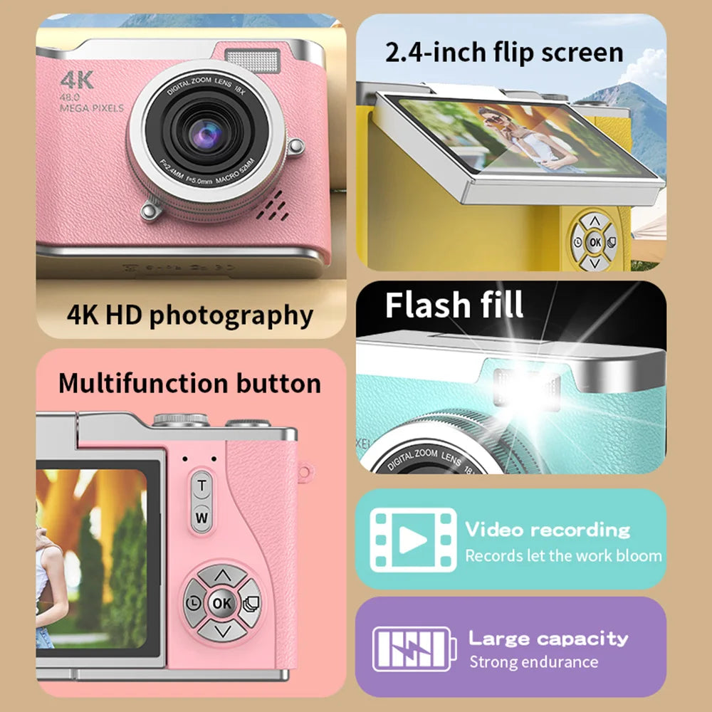 4K Digital Camera – 48MP Flip Screen with 8X Zoom