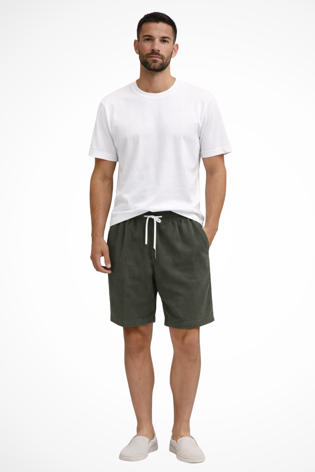 Men's Relaxed Fit Corduroy Shorts with Drawstring Waist