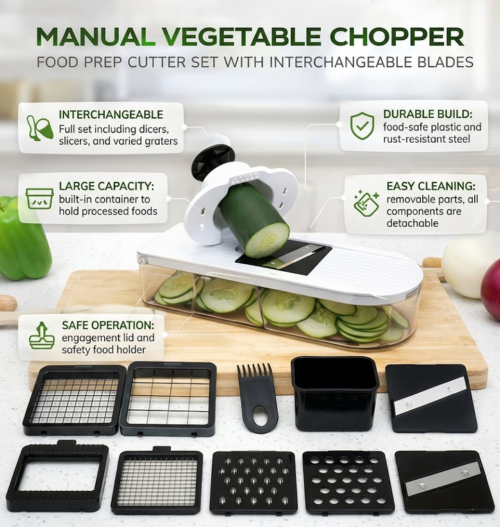 7-in-1 Vegetable Chopper – Manual Slicer & Dicer Set
