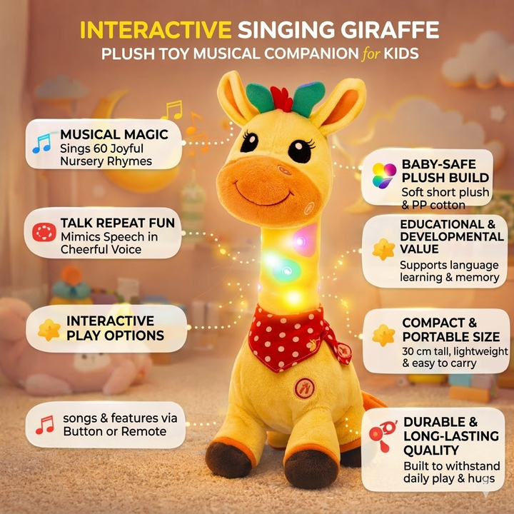 Interactive Singing Giraffe Plush Toy – 60 Nursery Rhymes