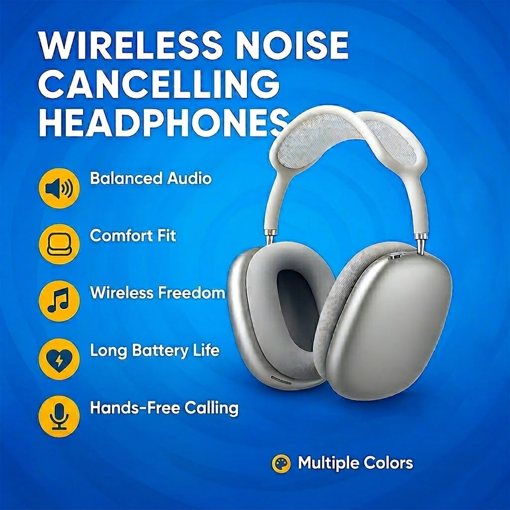 Wireless Over-Ear Bluetooth Headphones – Foldable, 10-Hr Playback