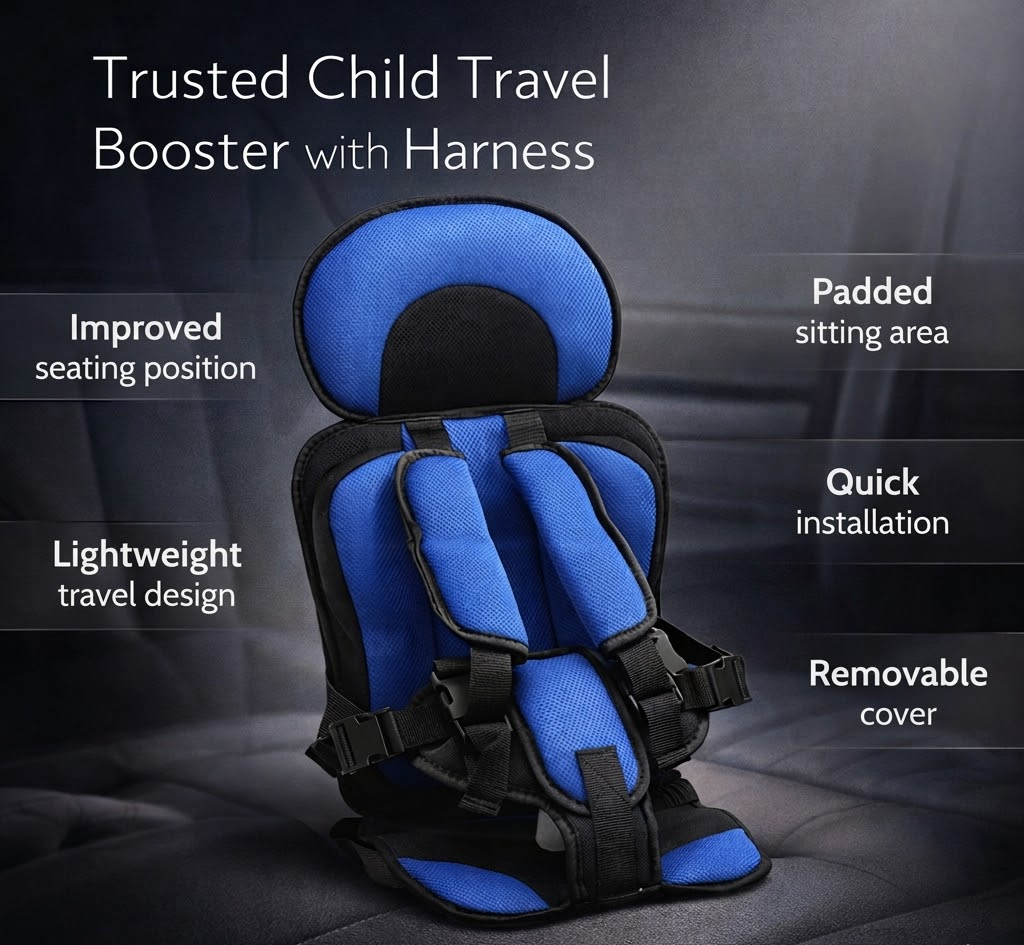 Kids Car Seat Booster – Portable Travel Cushion with Harness