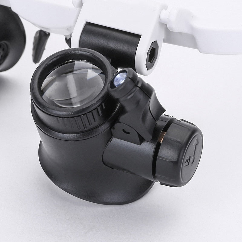Adjustable LED magnifying glasses with 8x, 15x and 23x magnification for hobbies and precision work