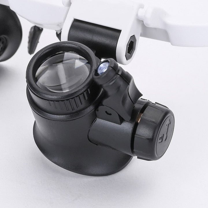Adjustable LED magnifying glasses with 8x, 15x and 23x magnification for hobbies and precision work