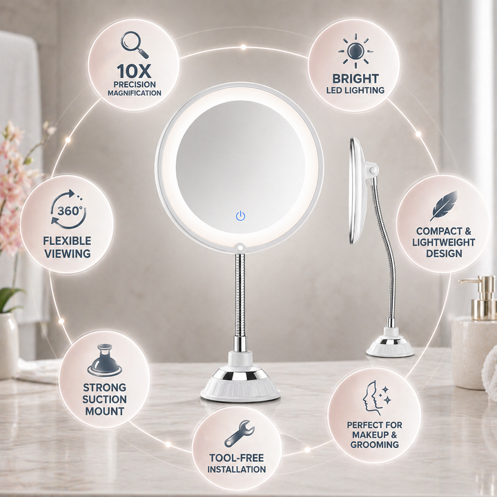 Bathroom Mirror LED Magnifying Mirror Flexible Arm