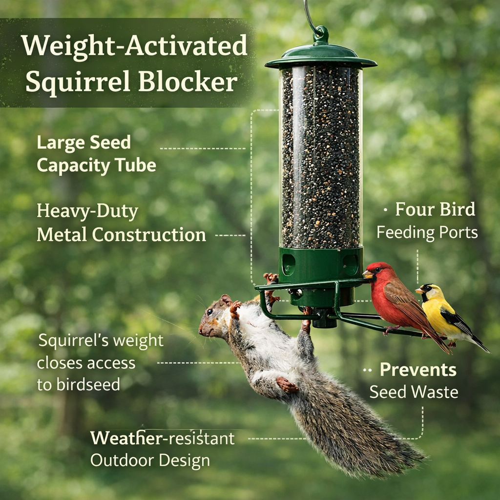 Squirrel-Proof Metal Bird Feeder – Hanging 4-Port Feeder