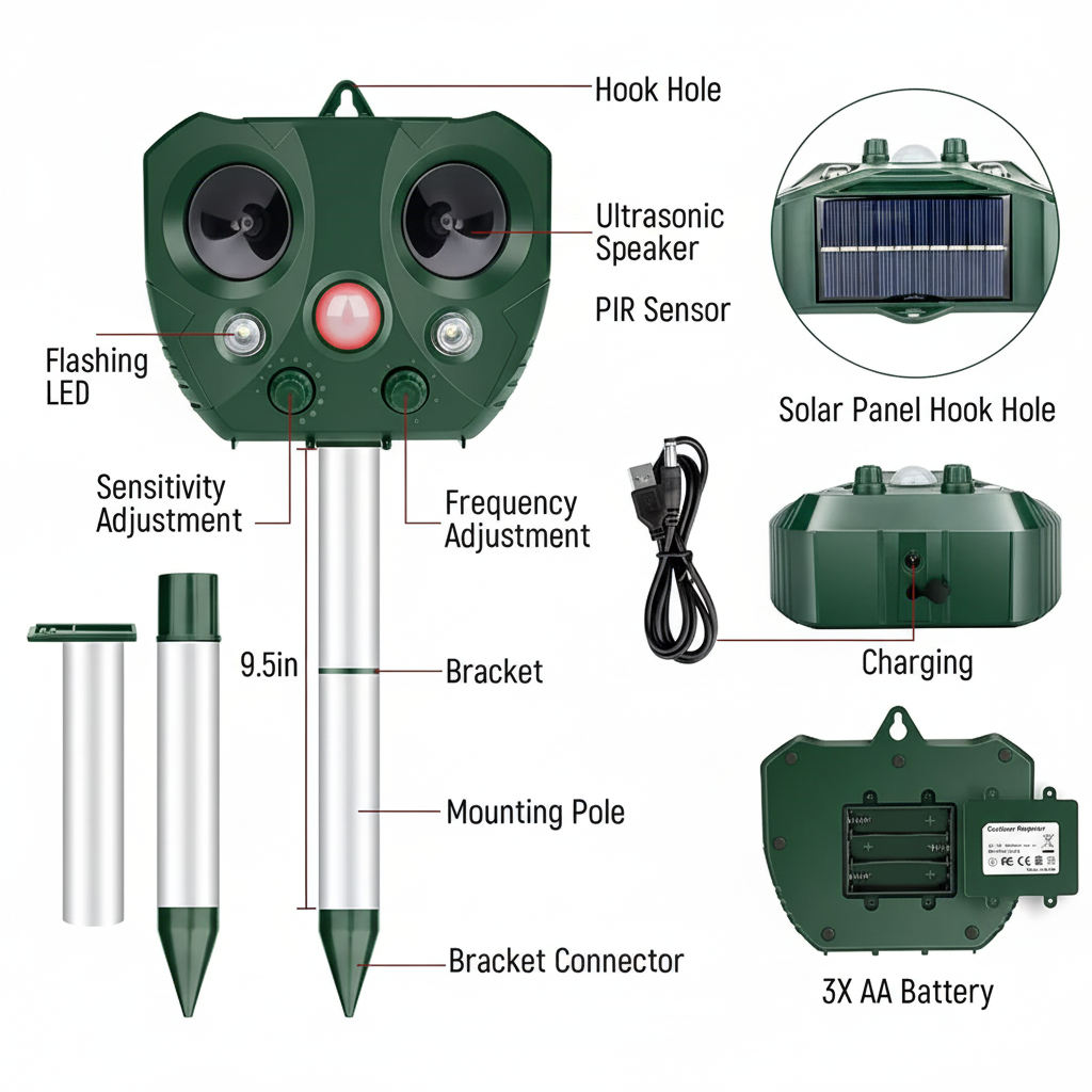 Solar Ultrasonic Bird Repeller – Outdoor Garden Pest Control