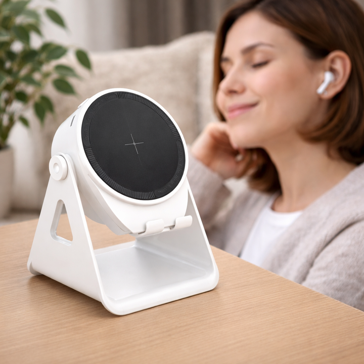 Bluetooth Speaker Phone Stand – Wireless Charger with LED