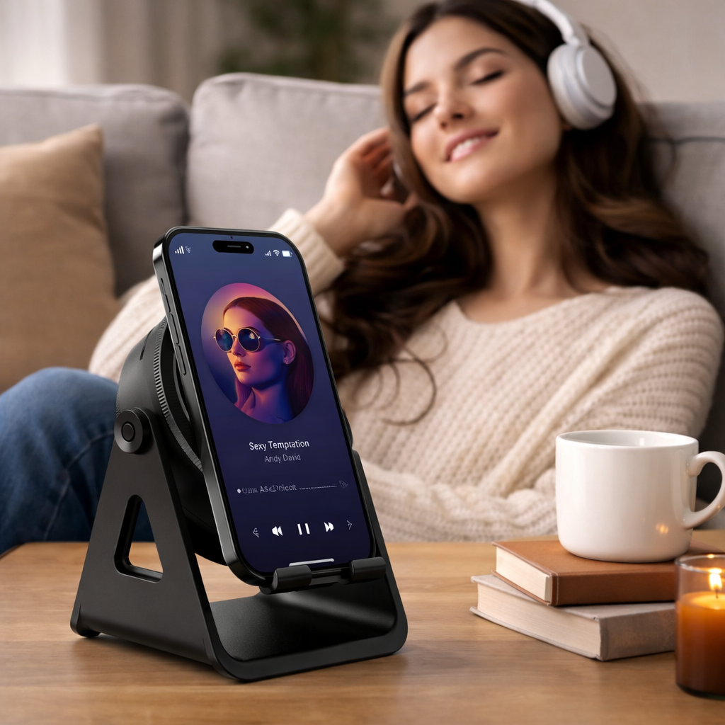 Bluetooth Speaker Phone Stand – Wireless Charger with LED