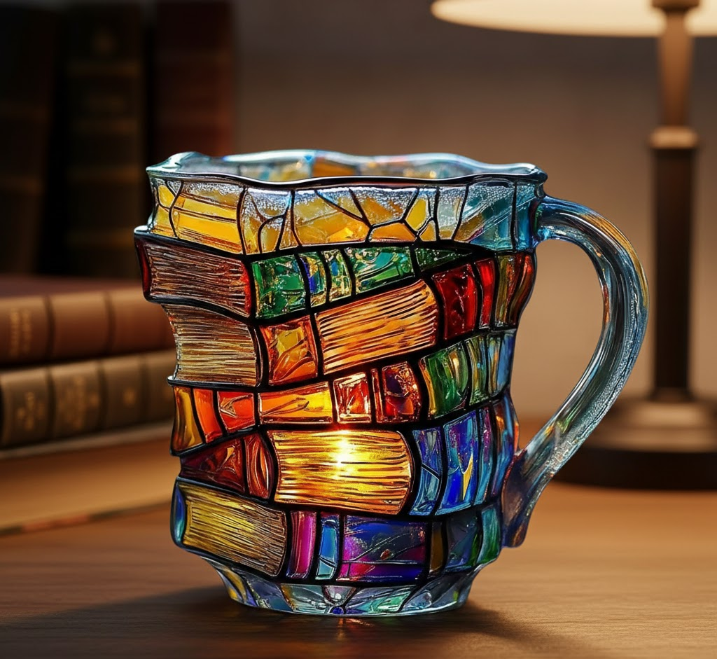 3D Book Stack Glass Coffee Mug – Literary Gift Cup