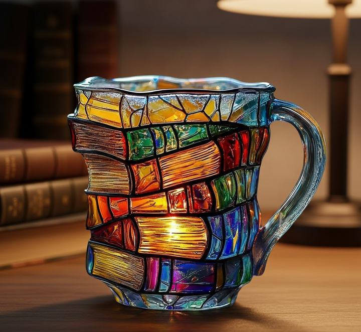 3D Book Stack Glass Coffee Mug – Literary Gift Cup