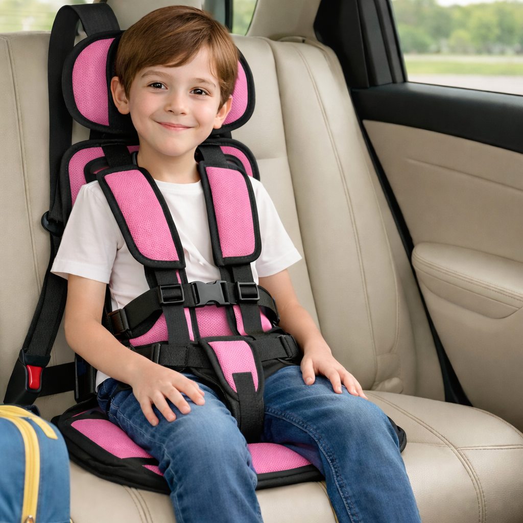 Portable Car Seat Booster – Foldable Travel Seat with Harness