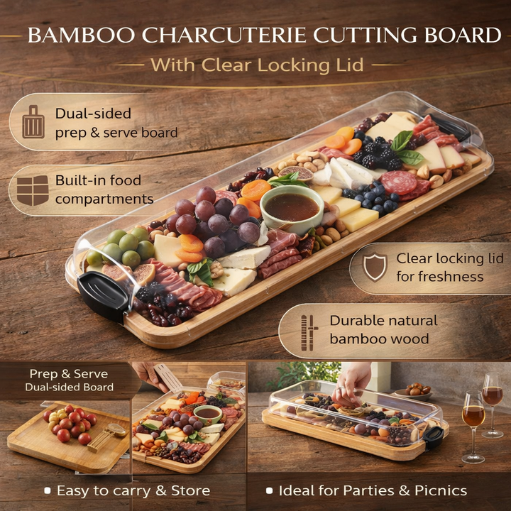 Bamboo Charcuterie Board – Cutting & Serving Tray with Lid