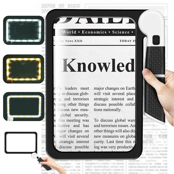 Full Page Handheld Magnifying Glass 5x Magnification, LED Lighted Magnifying Glass with 3 Modes, Ideal for Reading Books and Seniors