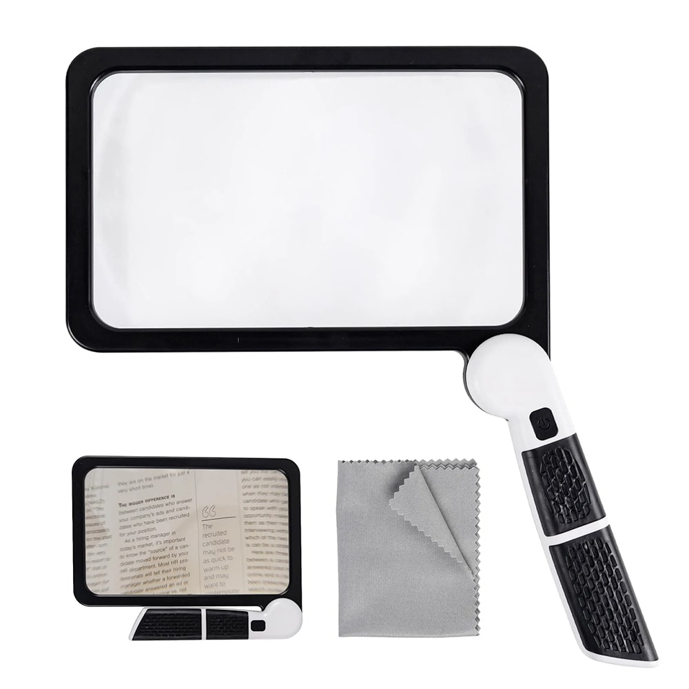 Full Page Handheld Magnifying Glass 5x Magnification, LED Lighted Magnifying Glass with 3 Modes, Ideal for Reading Books and Seniors