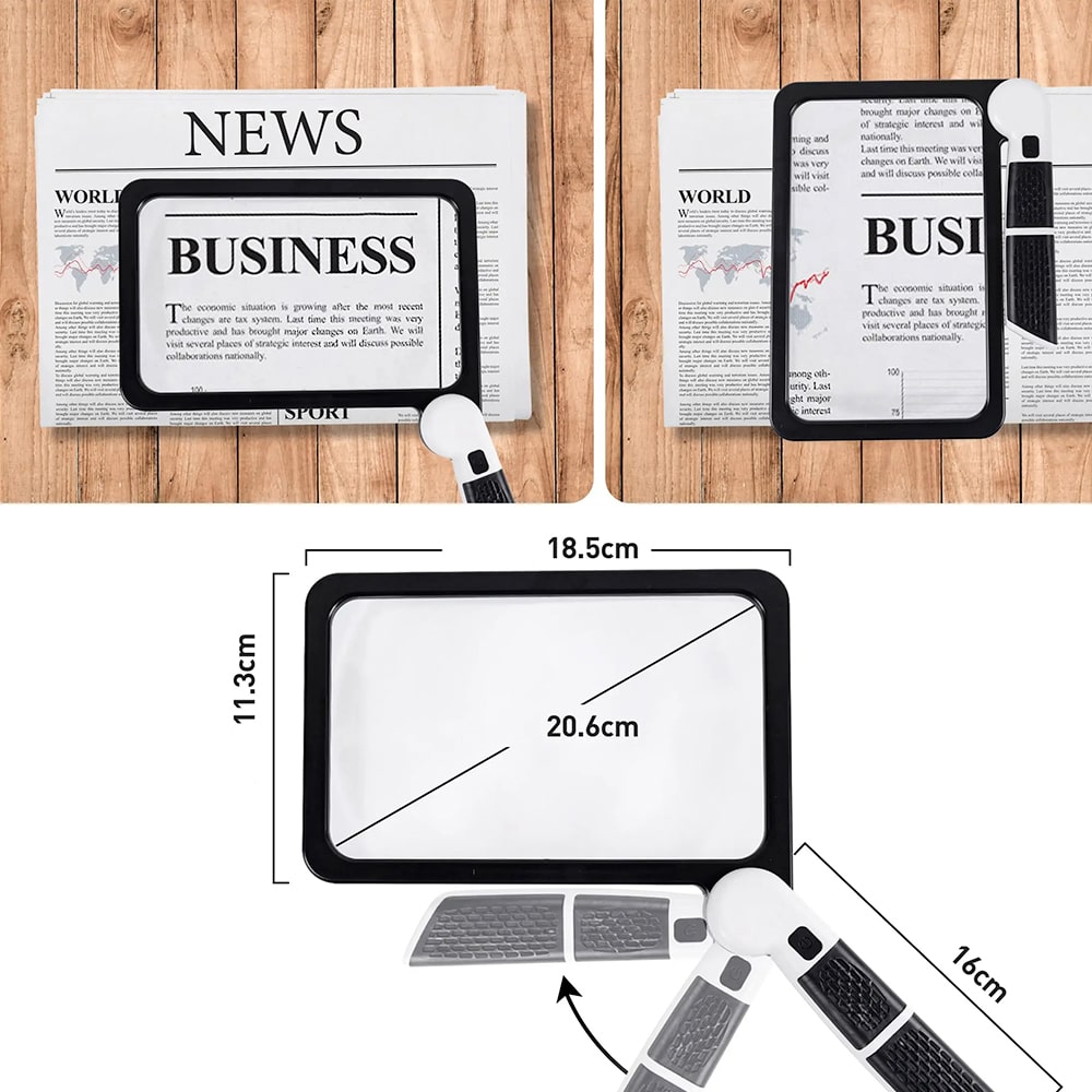 Full Page Handheld Magnifying Glass 5x Magnification, LED Lighted Magnifying Glass with 3 Modes, Ideal for Reading Books and Seniors