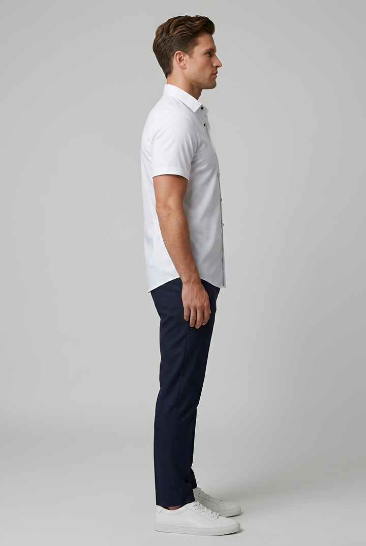 Men's Short Sleeve Slim Fit Button-Down Dress Shirt
