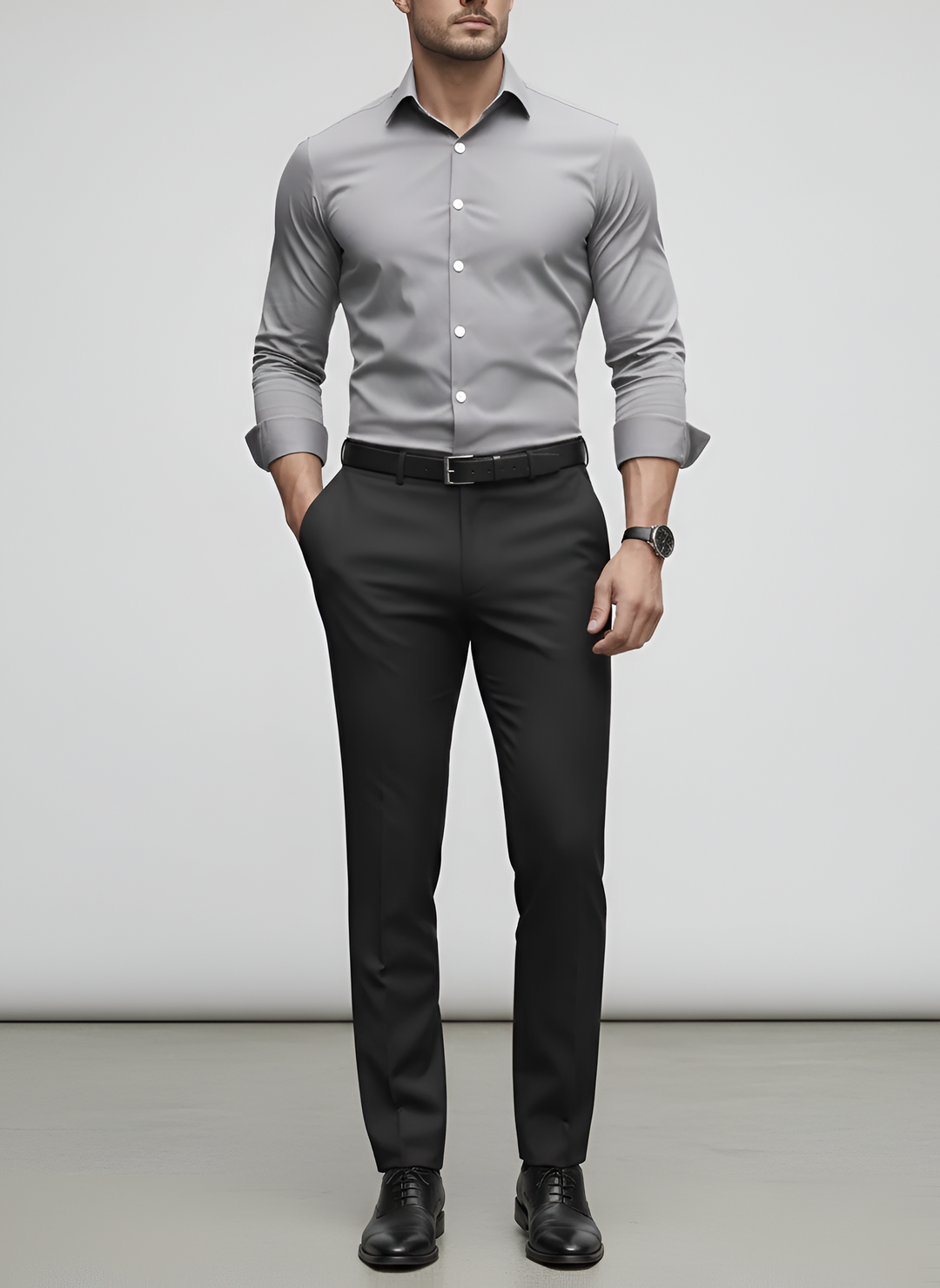 Men's Slim Fit Long Sleeve Button-Up Dress Shirt