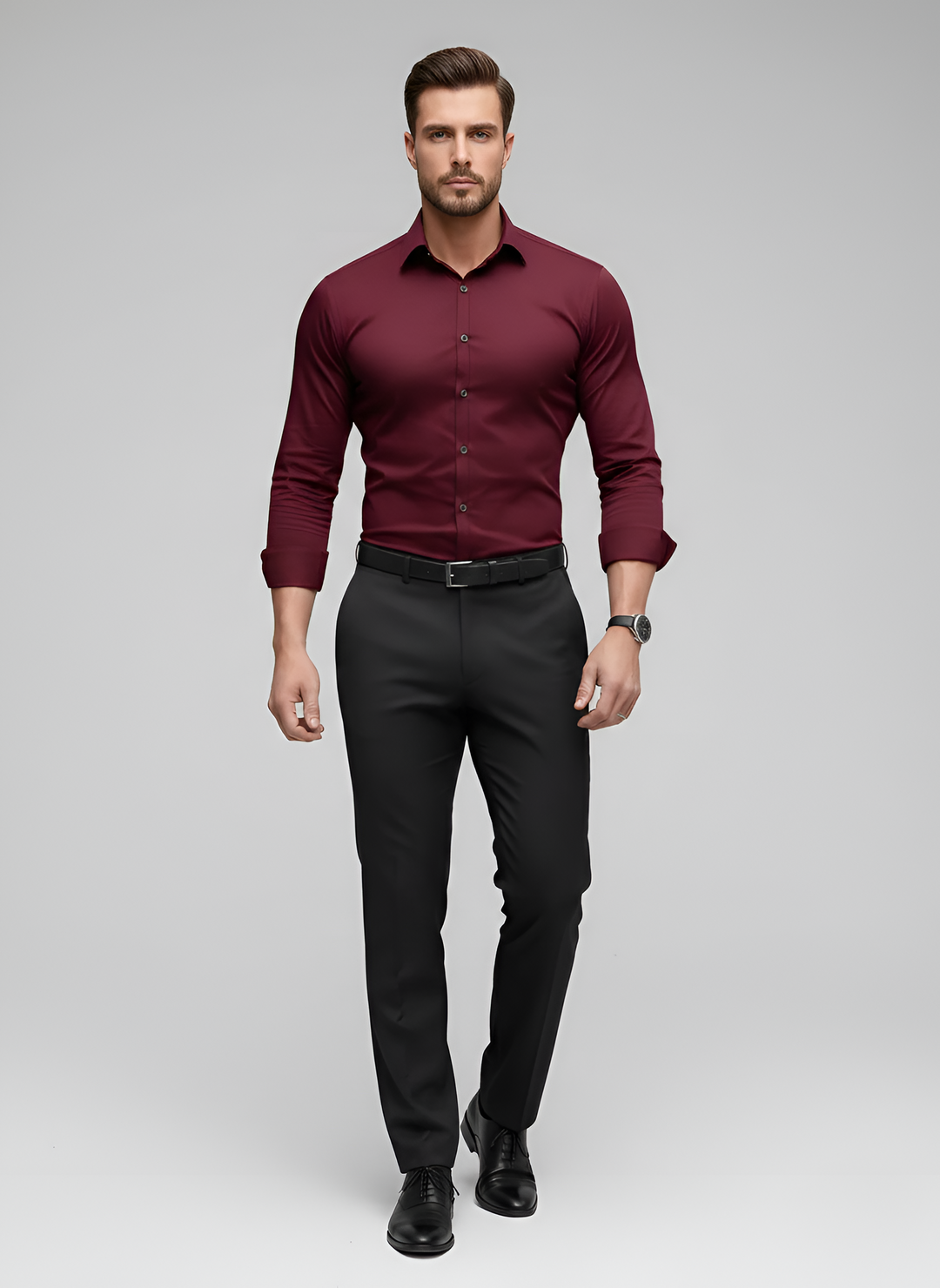 Men's Slim Fit Long Sleeve Button-Up Dress Shirt