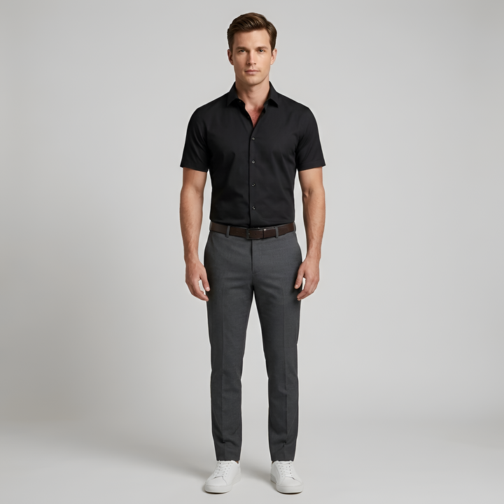 Men's Short Sleeve Slim Fit Button-Down Dress Shirt