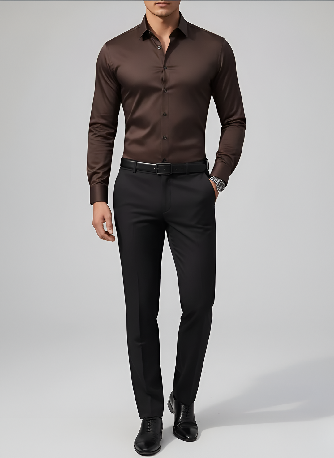 Men's Slim Fit Long Sleeve Button-Up Dress Shirt