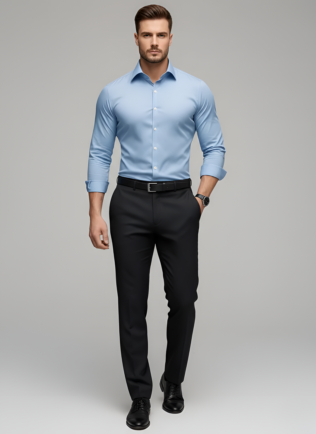 Men's Slim Fit Long Sleeve Button-Up Dress Shirt