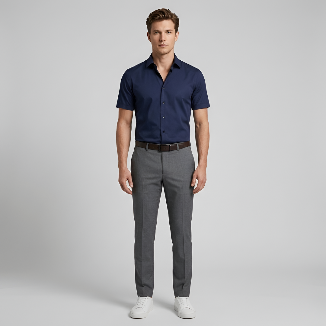 Men's Short Sleeve Slim Fit Button-Down Dress Shirt