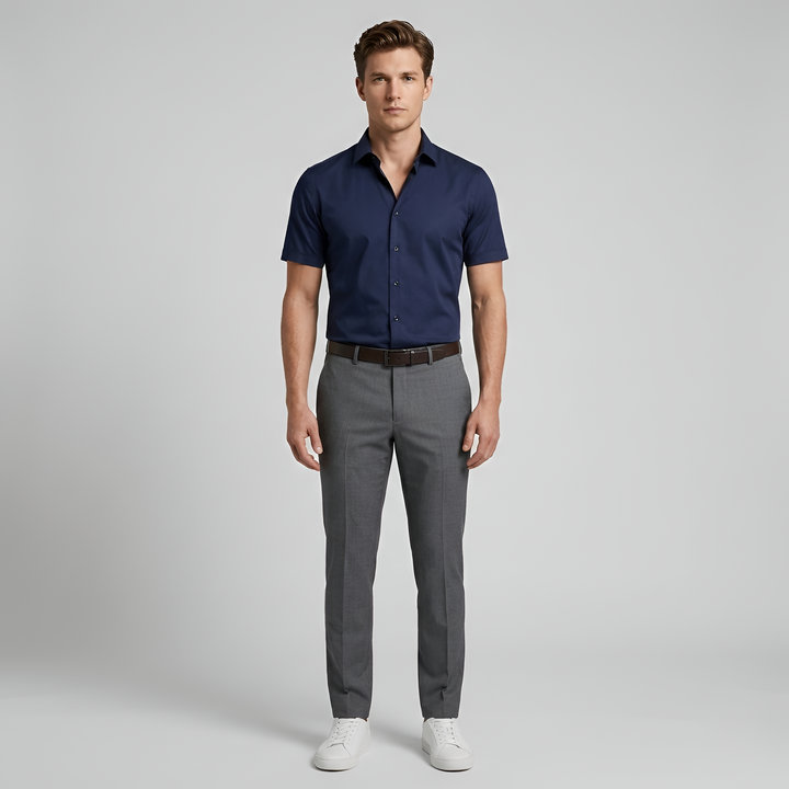 Men's Short Sleeve Slim Fit Button-Down Dress Shirt