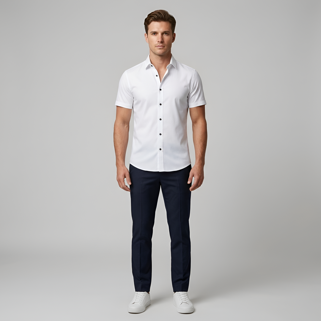 Men's Short Sleeve Slim Fit Button-Down Dress Shirt