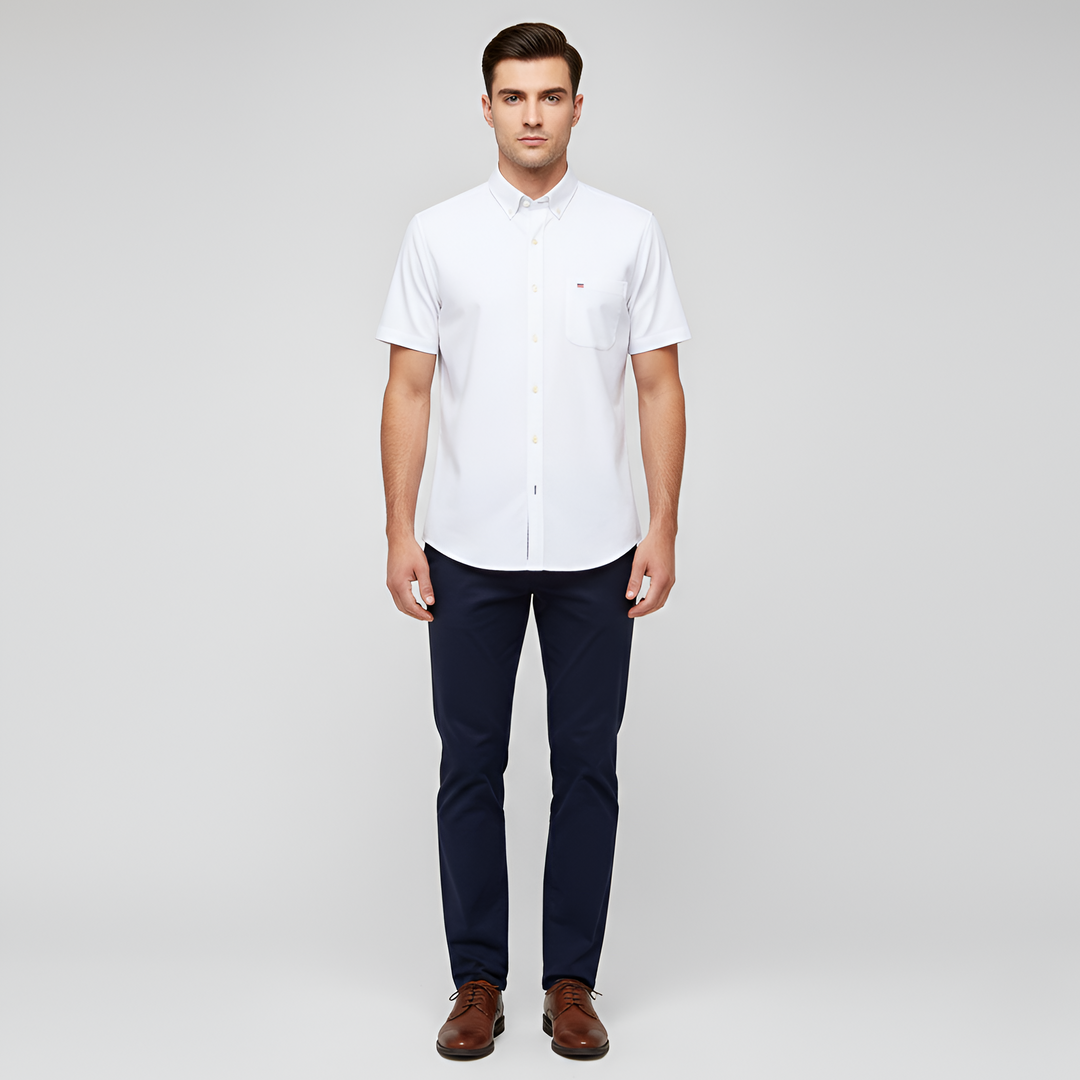 Men's Short Sleeve Check Pattern Button-Down Shirt
