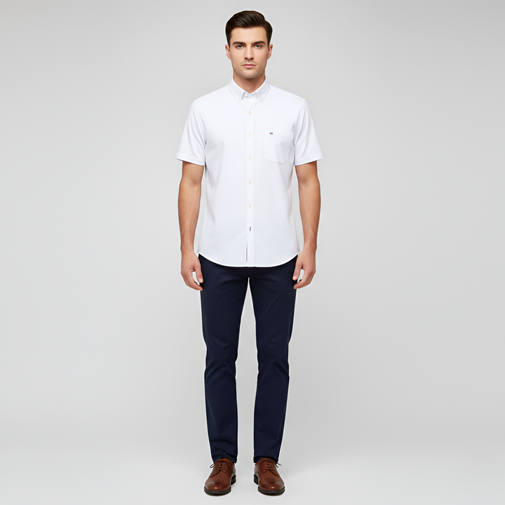 Men's Short Sleeve Check Pattern Button-Down Shirt