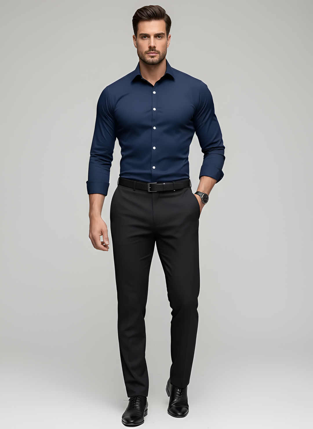 Men's Slim Fit Long Sleeve Button-Up Dress Shirt