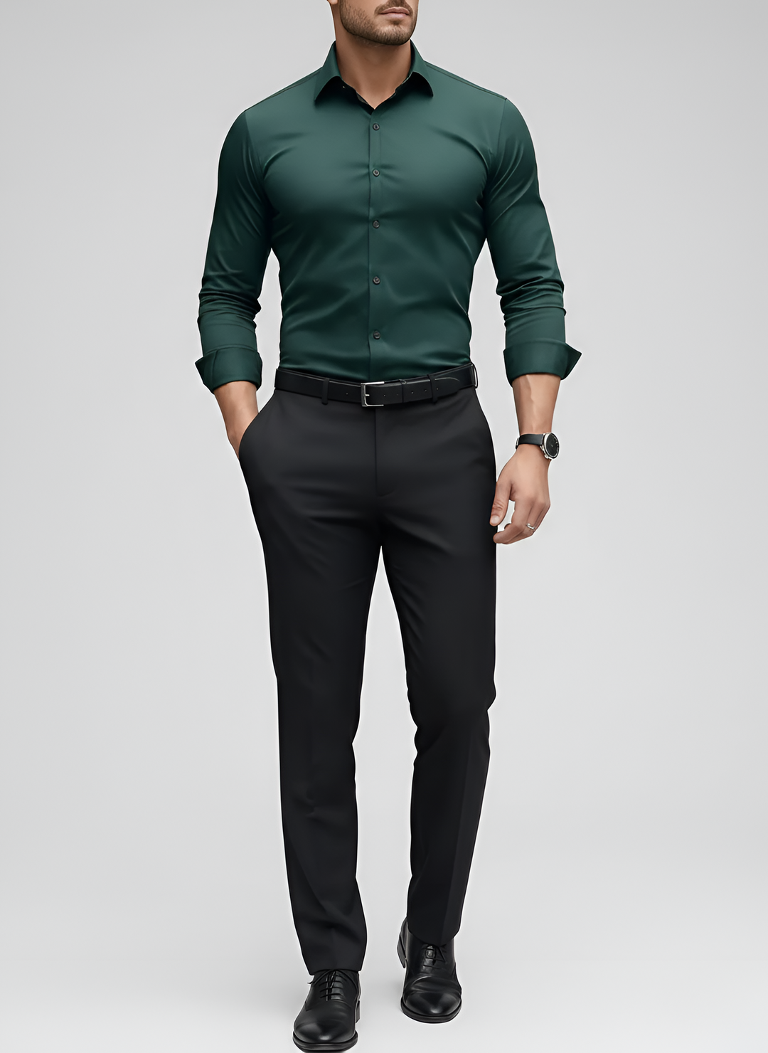 Men's Slim Fit Long Sleeve Button-Up Dress Shirt