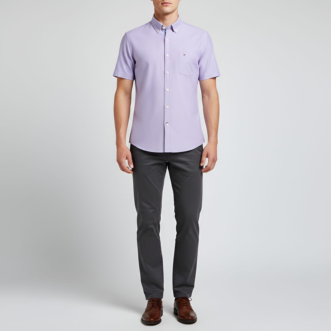 Men's Short Sleeve Check Pattern Button-Down Shirt