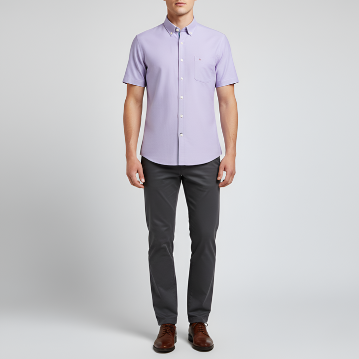Men's Short Sleeve Check Pattern Button-Down Shirt