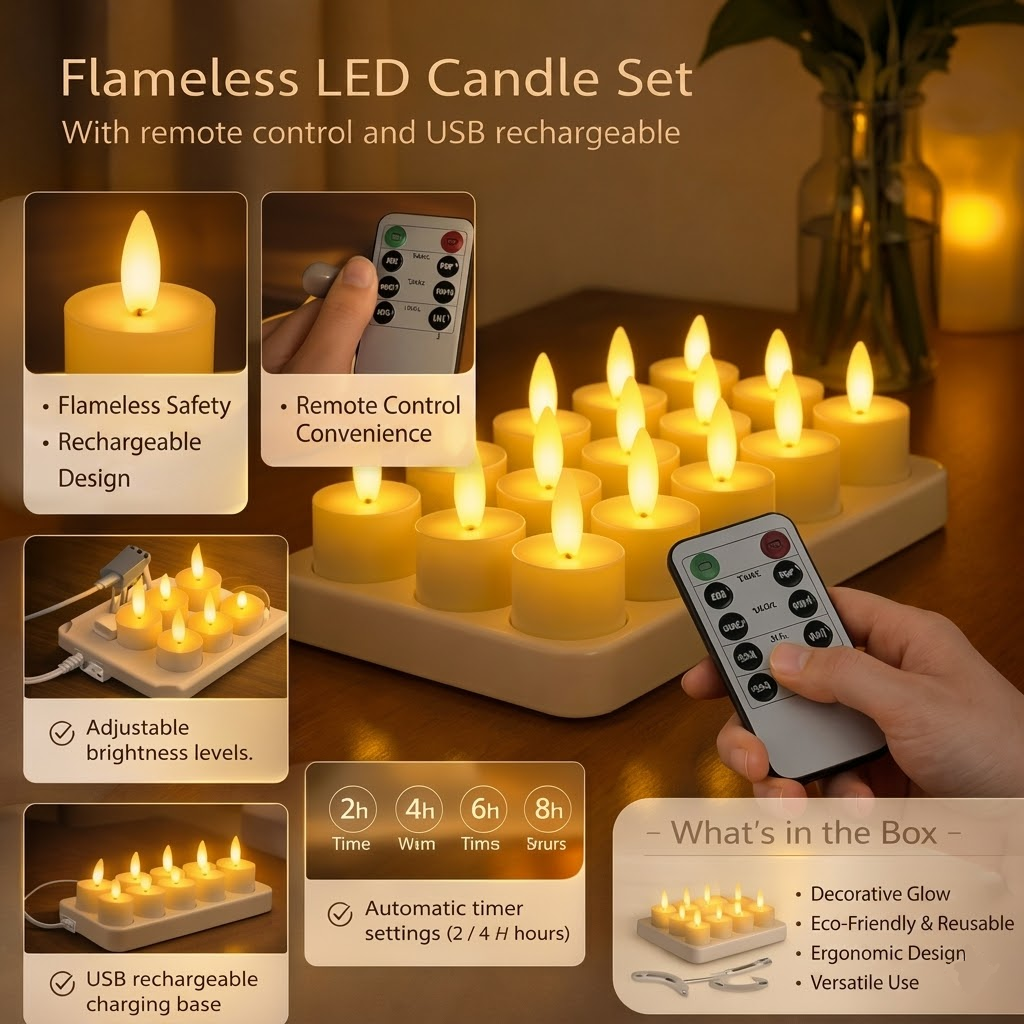 Flameless LED Candles – USB Rechargeable Set with Remote & Timer