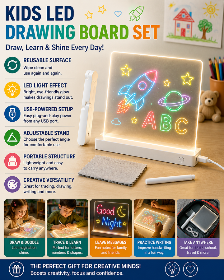 LED Drawing Board for Kids – Reusable Light-Up Writing Tablet