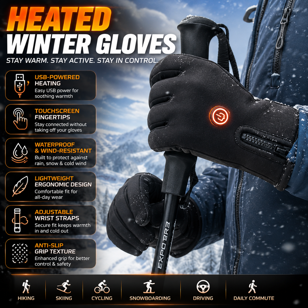 Winter Heated Gloves Electric Outdoor Touchscreen Grid Design