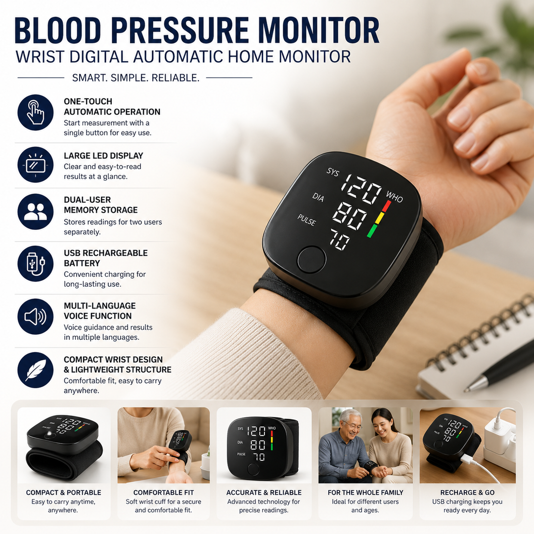 Blood Pressure Monitor Wrist Digital Automatic Home Monitor