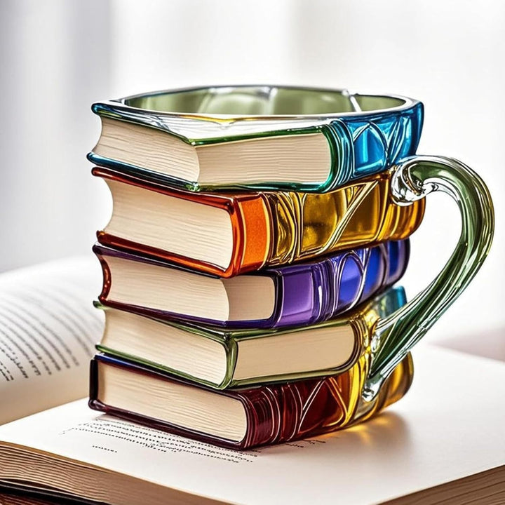 3D Book Stack Glass Coffee Mug – Literary Gift Cup
