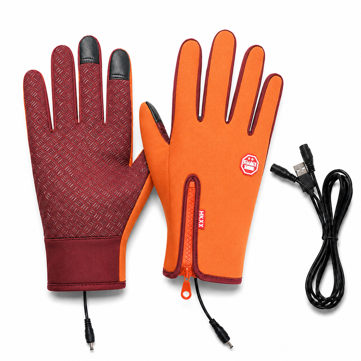 Winter Heated Gloves Electric Outdoor Touchscreen Grid Design
