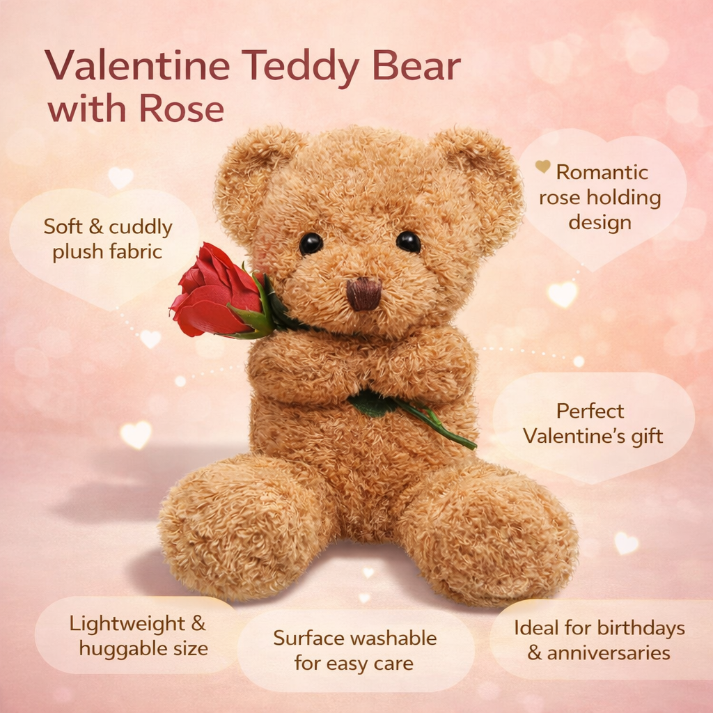 Plush Rose Teddy Bear – Romantic Valentine's Gift