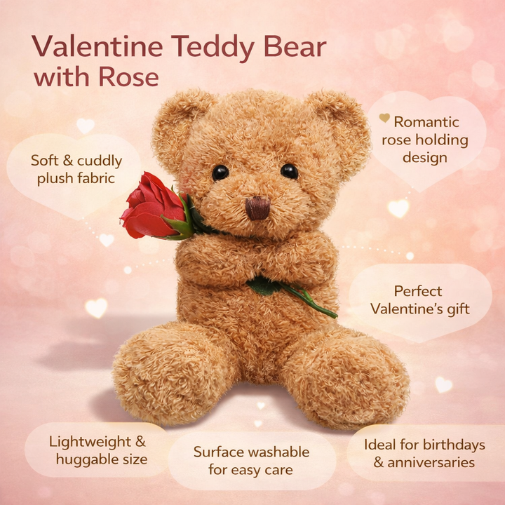 Plush Rose Teddy Bear – Romantic Valentine's Gift
