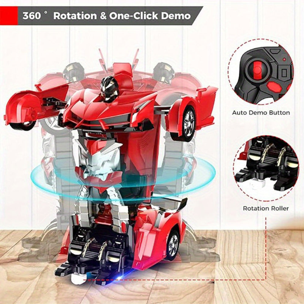 RC Car Transforming Robot Toy – LED Lights 2-in-1 Rechargeable