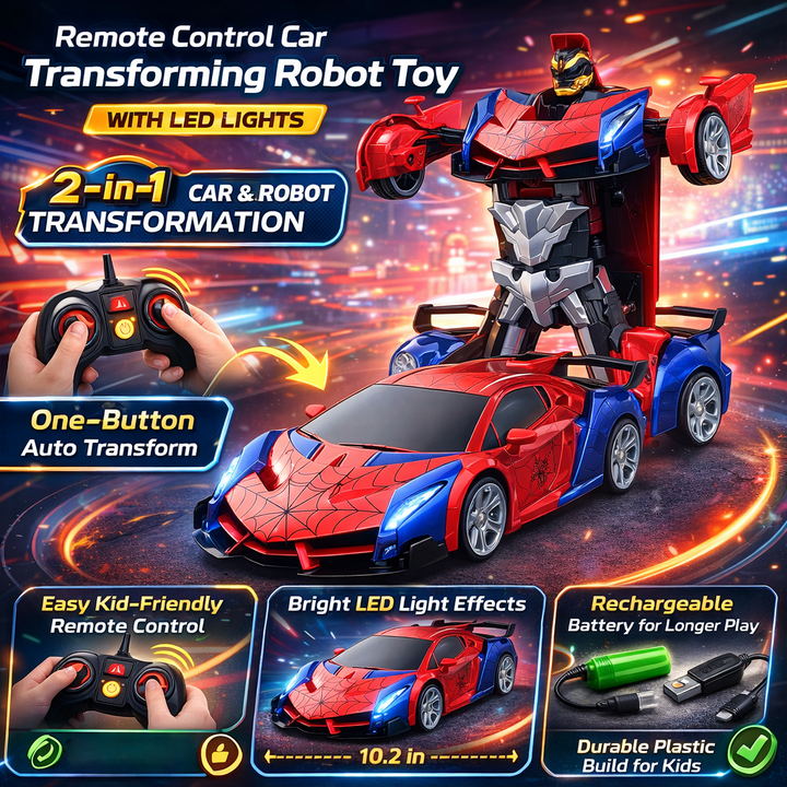 RC Car Transforming Robot Toy – LED Lights 2-in-1 Rechargeable