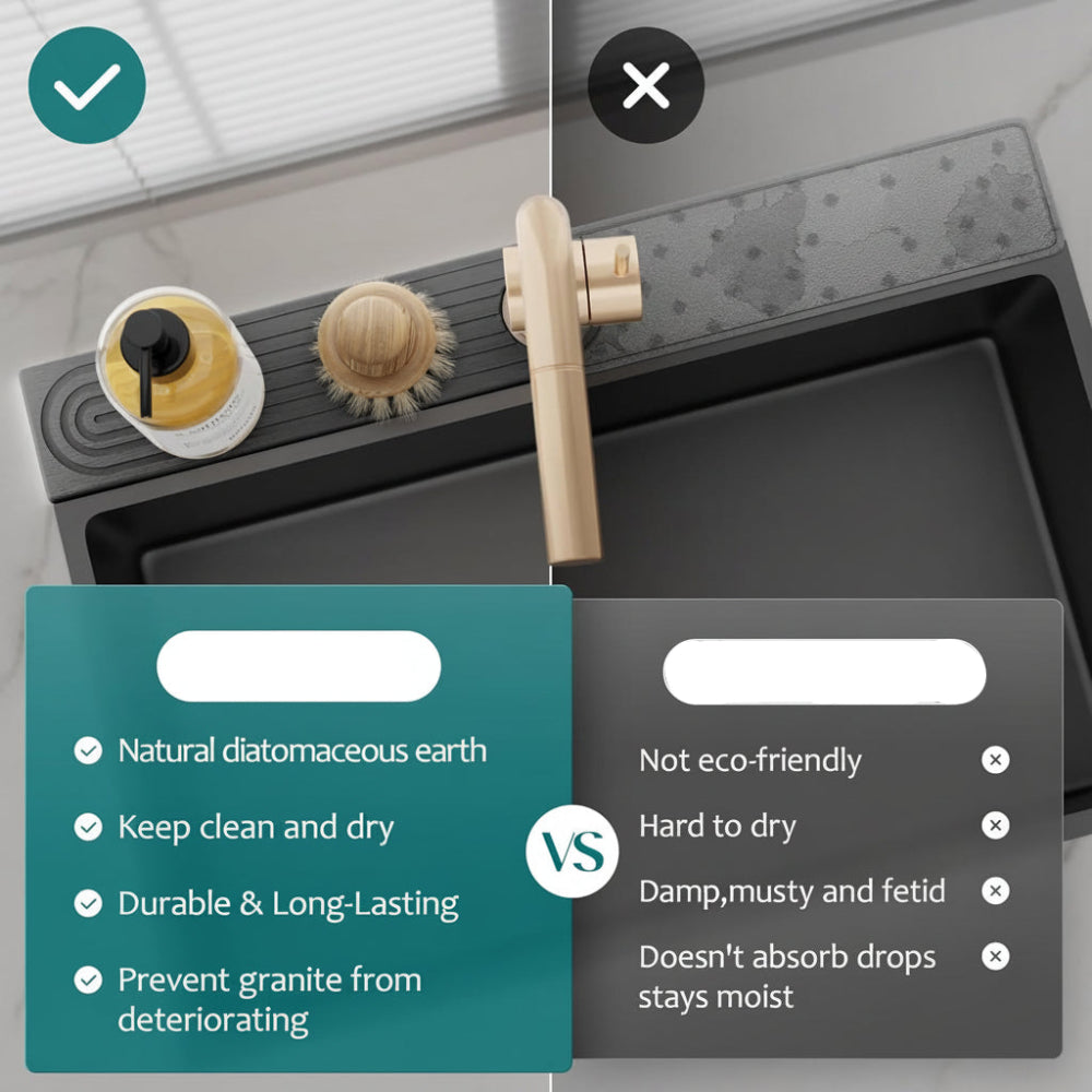 Diatomite Stone Sink Mat – Fast-Drying Faucet Splash Tray