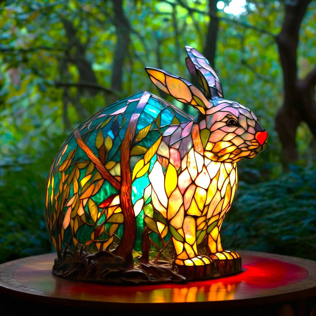 Table Lamp Animal Stained Glass Effect Accent Light