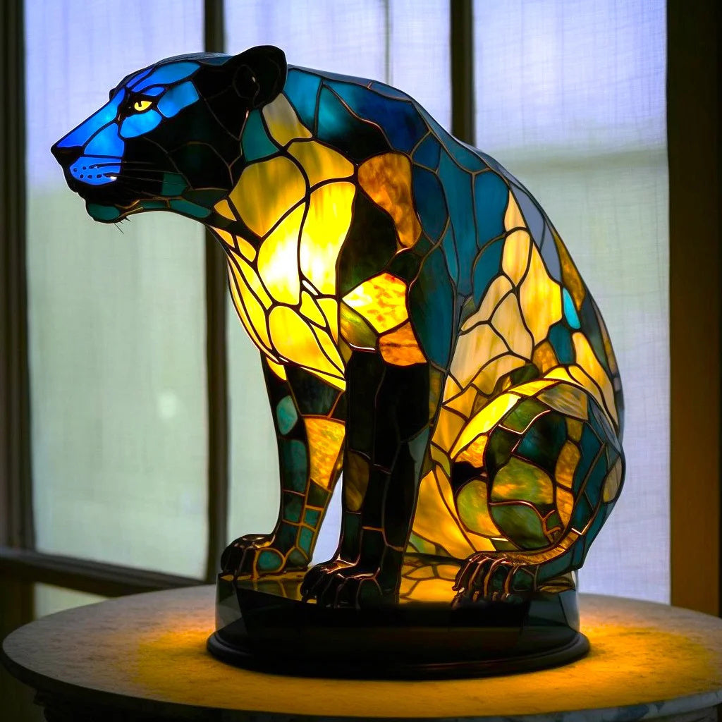 Table Lamp Animal Stained Glass Effect Accent Light